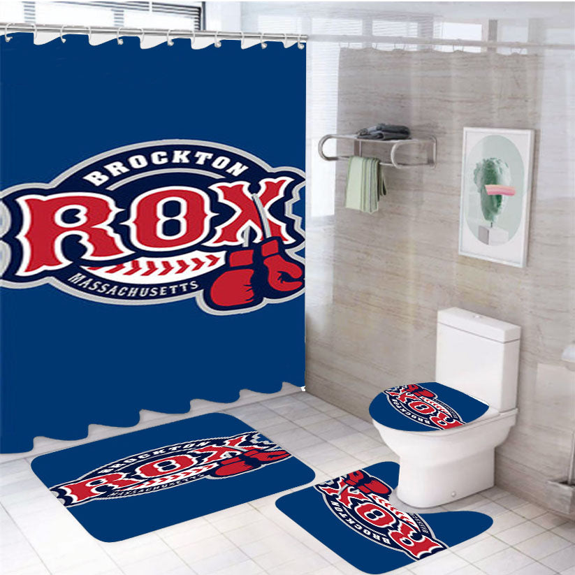 Brocton Rox Baseball Logo Blue 4Pcs Bathroom Set Shower Curtain