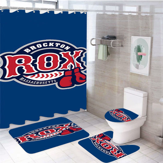 Brocton Rox Baseball Logo Blue 4Pcs Bathroom Set Shower Curtain