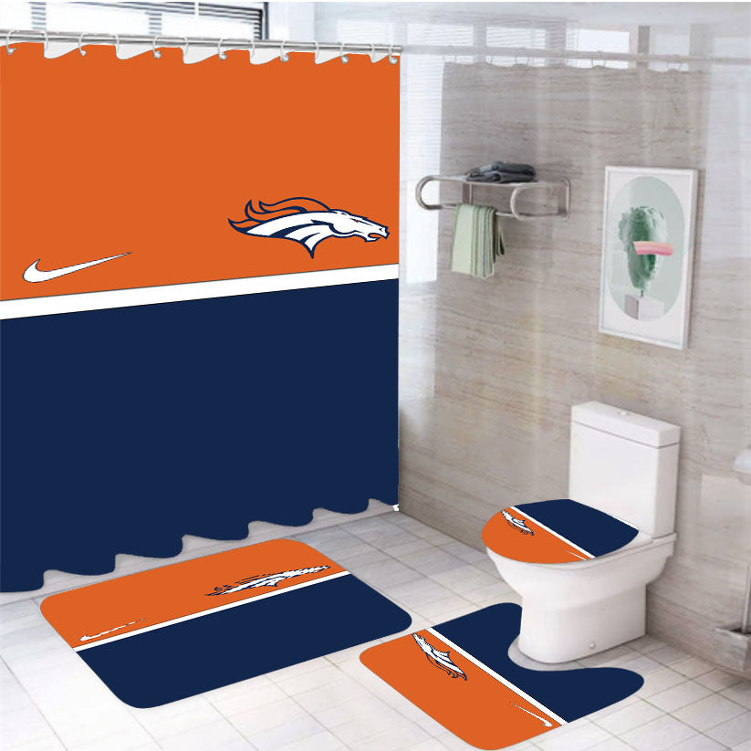 Broncos Denver Art Wallpaper 4Pcs Bathroom Set Shower Curtain