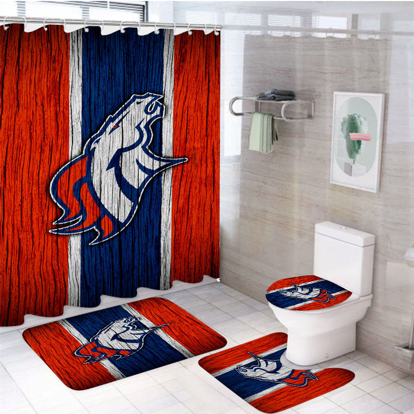 Broncos Denver Logo Wood Texture 4Pcs Bathroom Set Shower Curtain