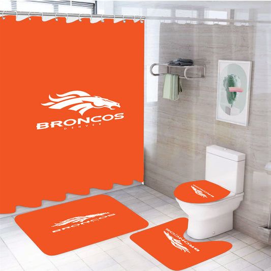 Broncos Denver White 4Pcs Bathroom Set Shower Curtain
