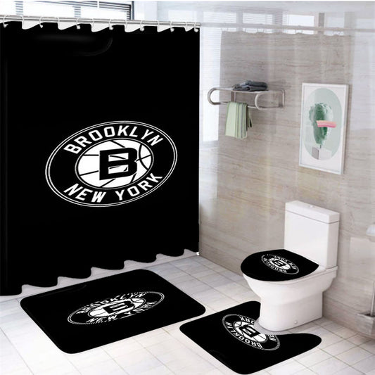 Brooklyn Black Nets 4Pcs Bathroom Set Shower Curtain
