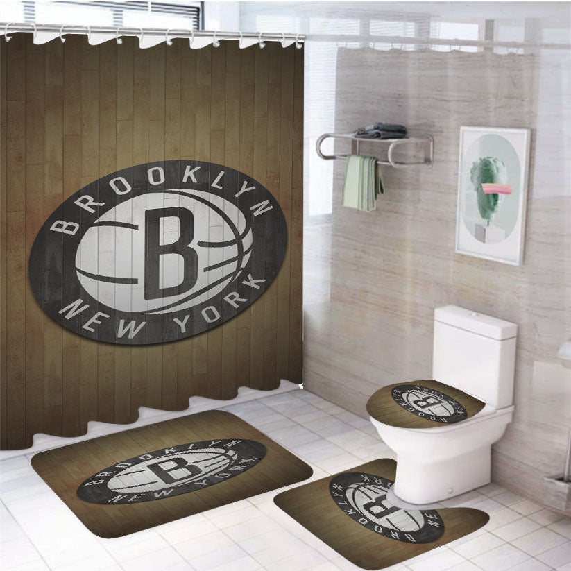 Brooklyn Nets Hardwood 4Pcs Bathroom Set Shower Curtain
