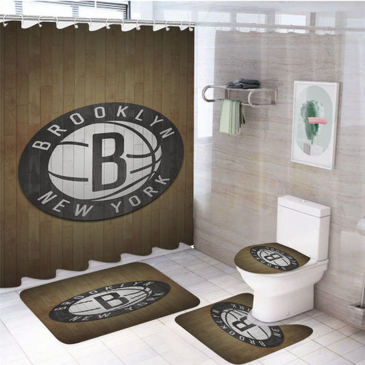 Brooklyn Nets Hardwood 4Pcs Bathroom Set Shower Curtain