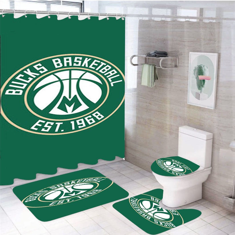 Bucks Basketball Logo Green 4Pcs Bathroom Set Shower Curtain