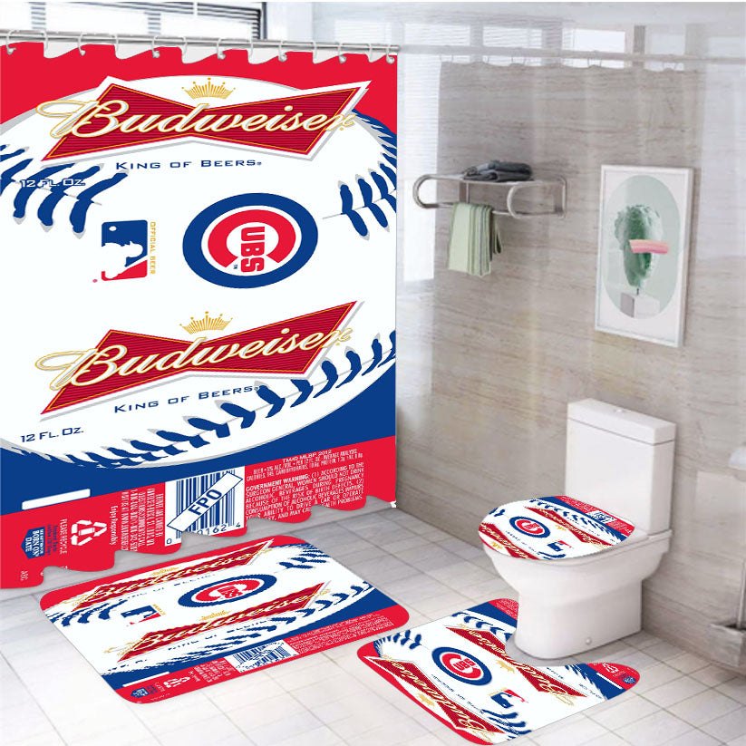 Budweiser Mlb Chicago Cubs 4Pcs Bathroom Set Shower Curtain