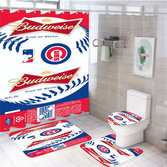 Budweiser Mlb Chicago Cubs 4Pcs Bathroom Set Shower Curtain