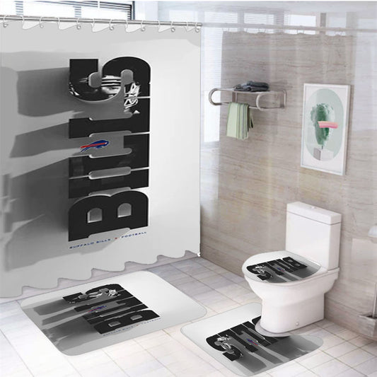 Buffalo Bills Emblem 4Pcs Bathroom Set Shower Curtain