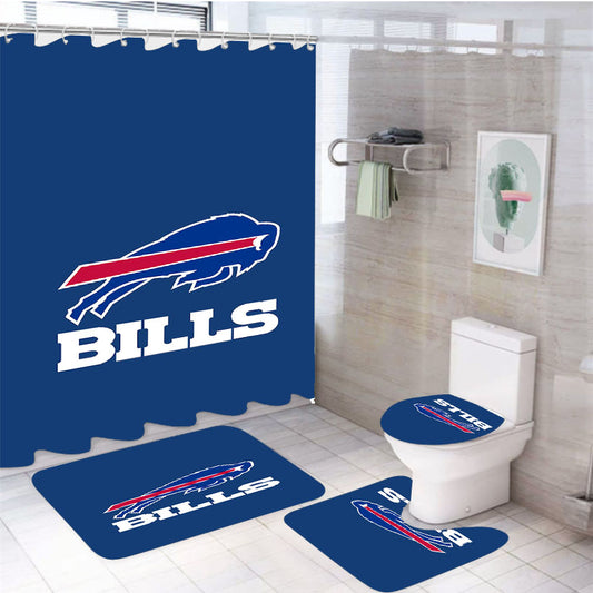 Buffalo Bills Emblem Pattern 4Pcs Bathroom Set Shower Curtain