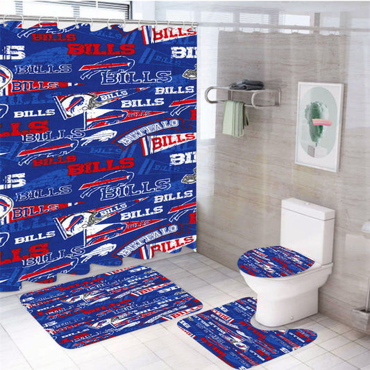 Buffalo Bills Logo Doodle 4Pcs Bathroom Set Shower Curtain