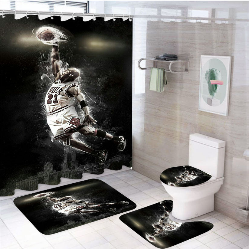 Buls 23 Basket Ball 4Pcs Bathroom Set Shower Curtain