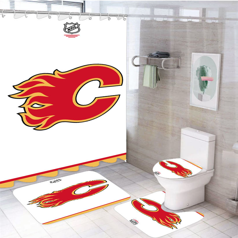 Calgary Flames 4Pcs Bathroom Set Shower Curtain