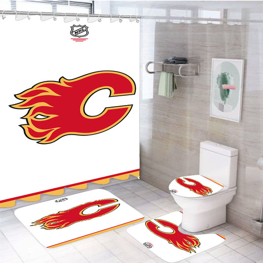 Calgary Flames 4Pcs Bathroom Set Shower Curtain
