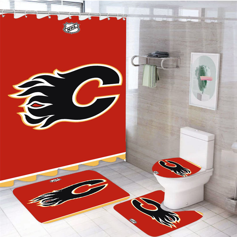 Calgary Flames 1 4Pcs Bathroom Set Shower Curtain