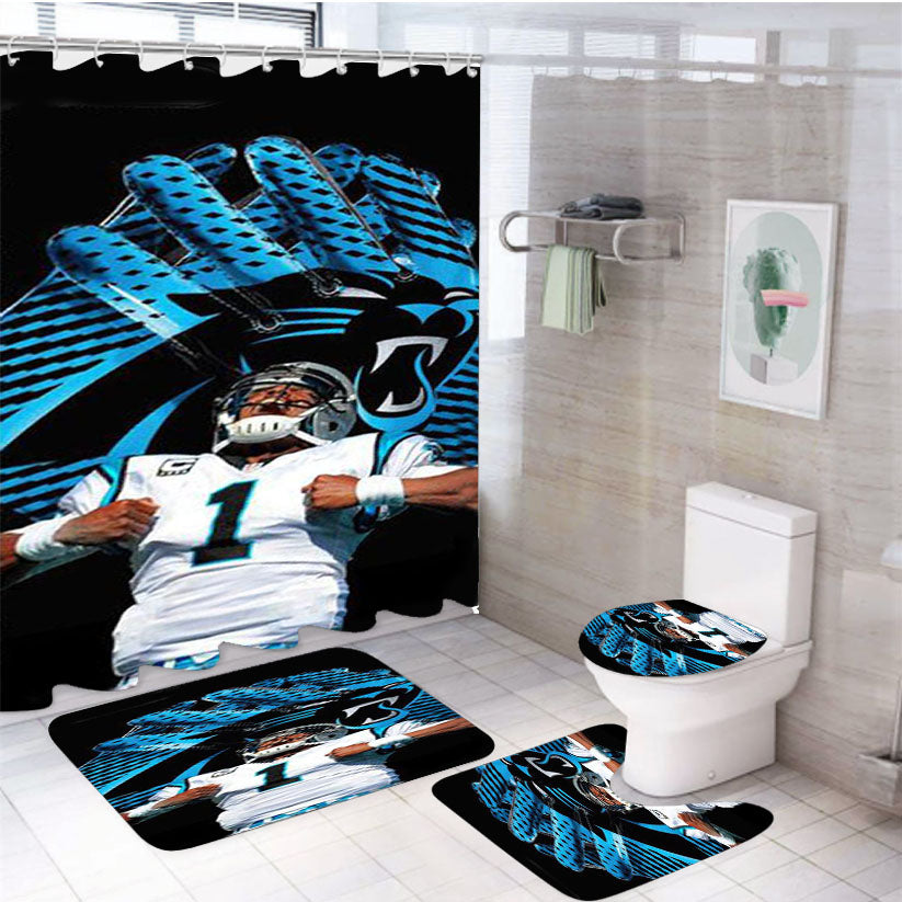 Cam Newton Nfl Panthers 4Pcs Bathroom Set Shower Curtain