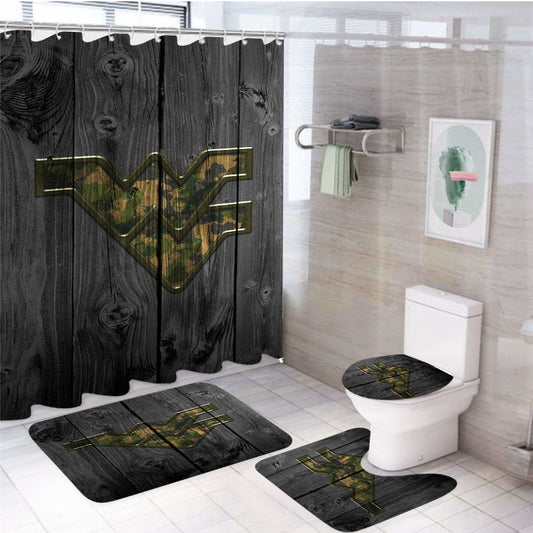 Camo West Virginia Logo Dark Wood Wallpaper 4Pcs Bathroom Set Shower Curtain