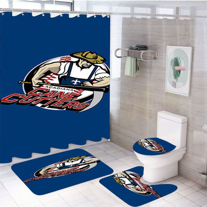 Cane Cutters Baseball Logo Blue 4Pcs Bathroom Set Shower Curtain