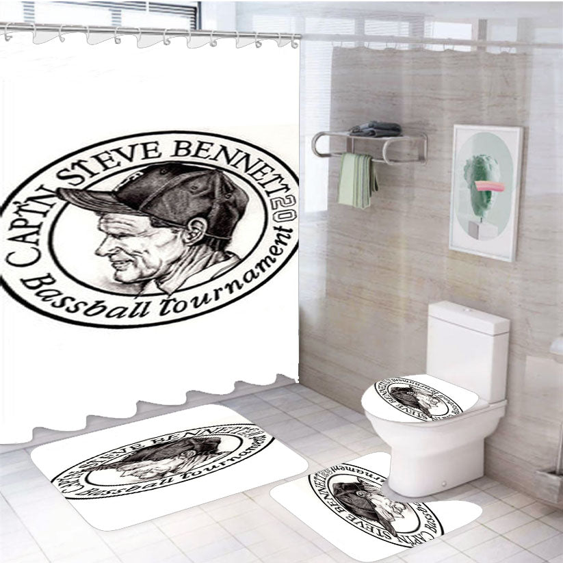 Captn Steve Bennett Baseball Logo White 4Pcs Bathroom Set Shower Curtain