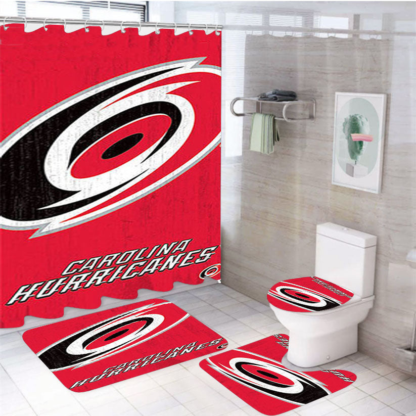 Carolina Hurricanes Logo 4Pcs Bathroom Set Shower Curtain