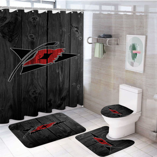 Carolina Hurricanes Nhl Logo Dark Wood Wallpaper 4Pcs Bathroom Set Shower Curtain