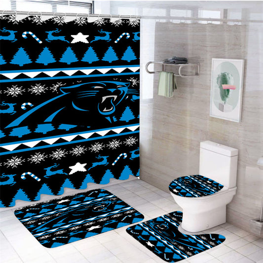 Carolina Panthers Christmas Sweater 4Pcs Bathroom Set Shower Curtain