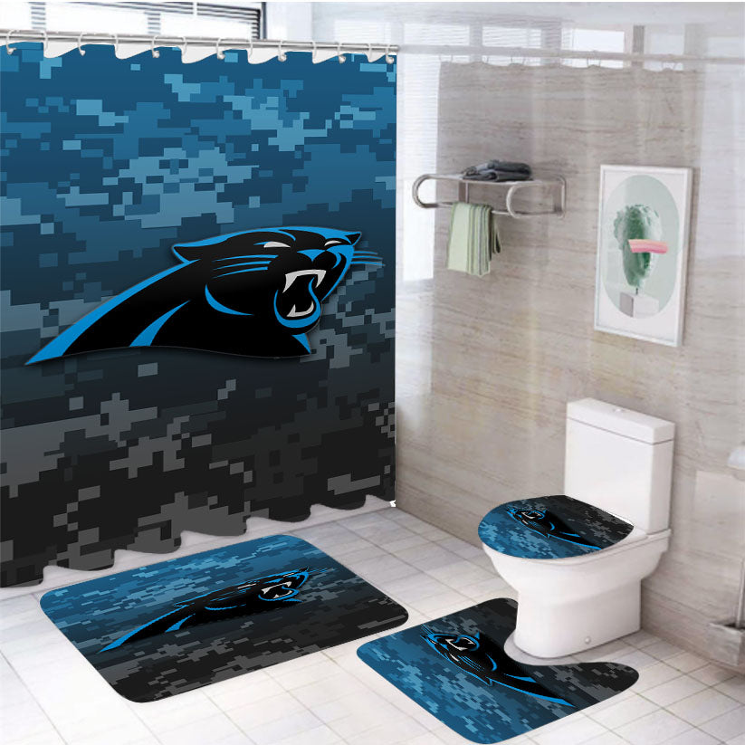 Carolina Panthers Logo Camo 4Pcs Bathroom Set Shower Curtain