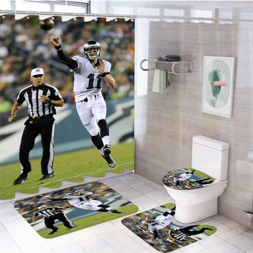 Carson Wentz Eagles 4Pcs Bathroom Set Shower Curtain