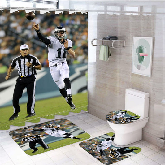 Carson Wentz Eagles 4Pcs Bathroom Set Shower Curtain