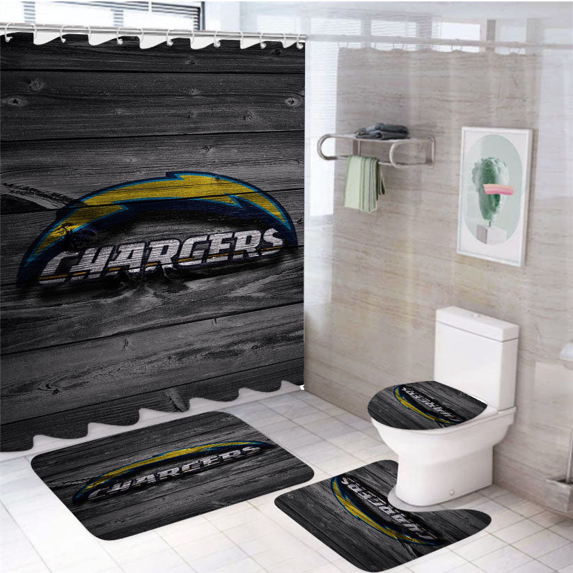 Chargers Los Angeles Logo Dark Wood Wallpaper 4Pcs Bathroom Set Shower Curtain