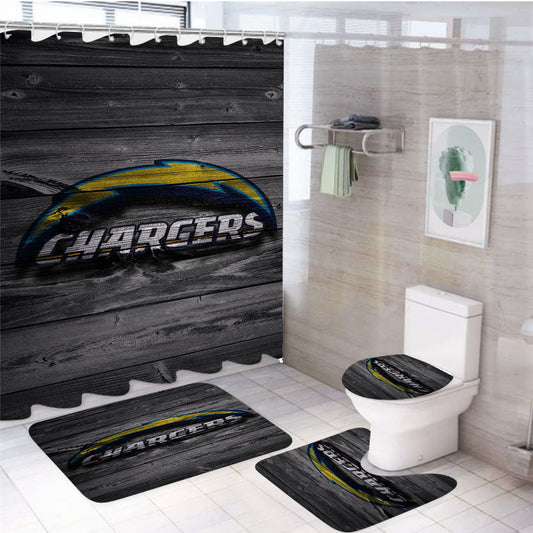 Chargers Los Angeles Logo Dark Wood Wallpaper 4Pcs Bathroom Set Shower Curtain