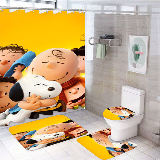 Charlie Brown And Snoopy Hugs The Peanuts Movie Poster 4Pcs Bathroom Set Shower Curtain