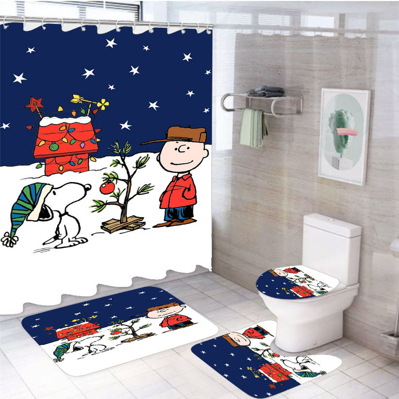 Charlie Brown Peanuts Comics Snoopy 4Pcs Bathroom Set Shower Curtain
