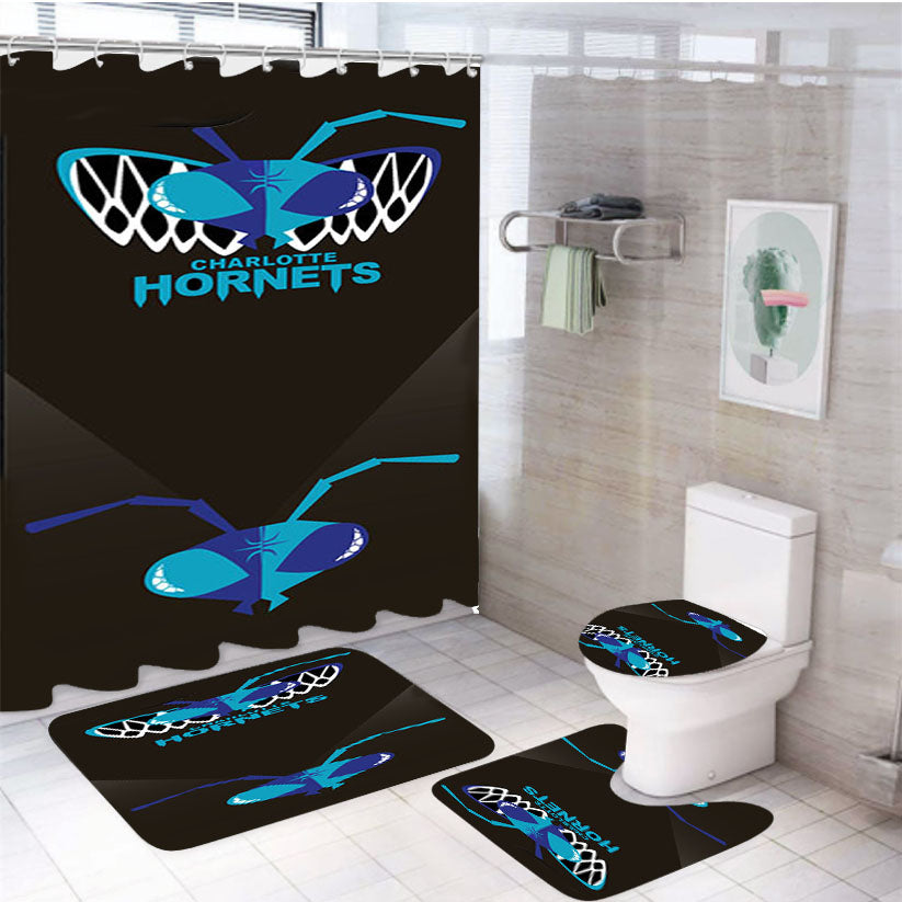 Charlotte Hornets Art 4Pcs Bathroom Set Shower Curtain