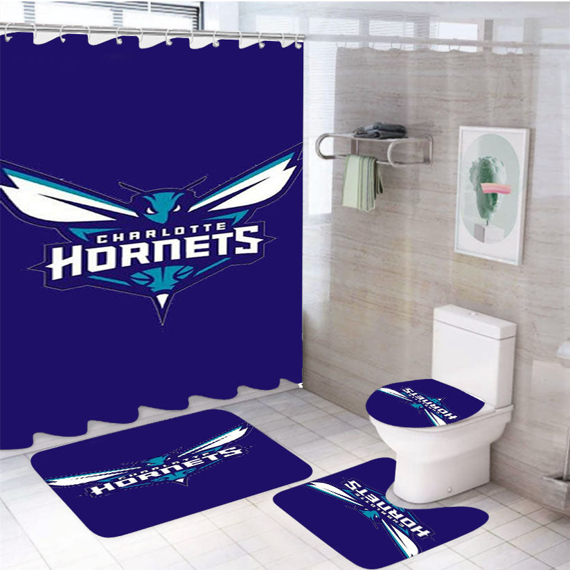 Charlotte Hornets Blue 2 4Pcs Bathroom Set Shower Curtain