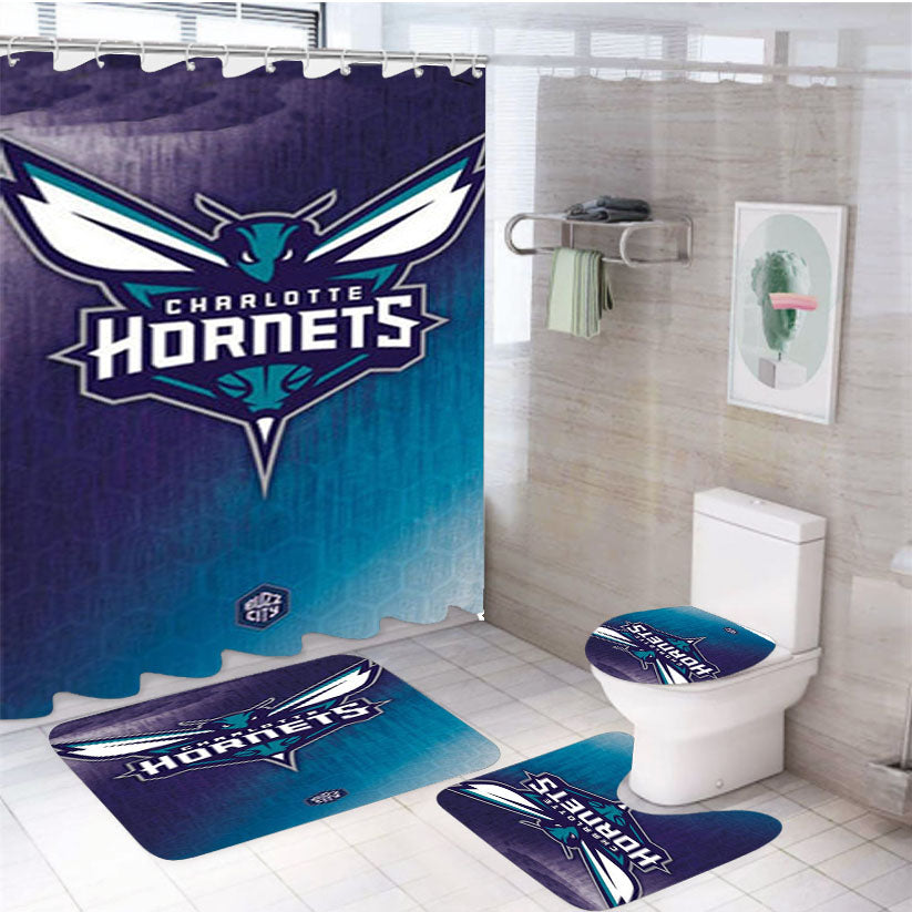 Charlotte Hornets Logo 4Pcs Bathroom Set Shower Curtain