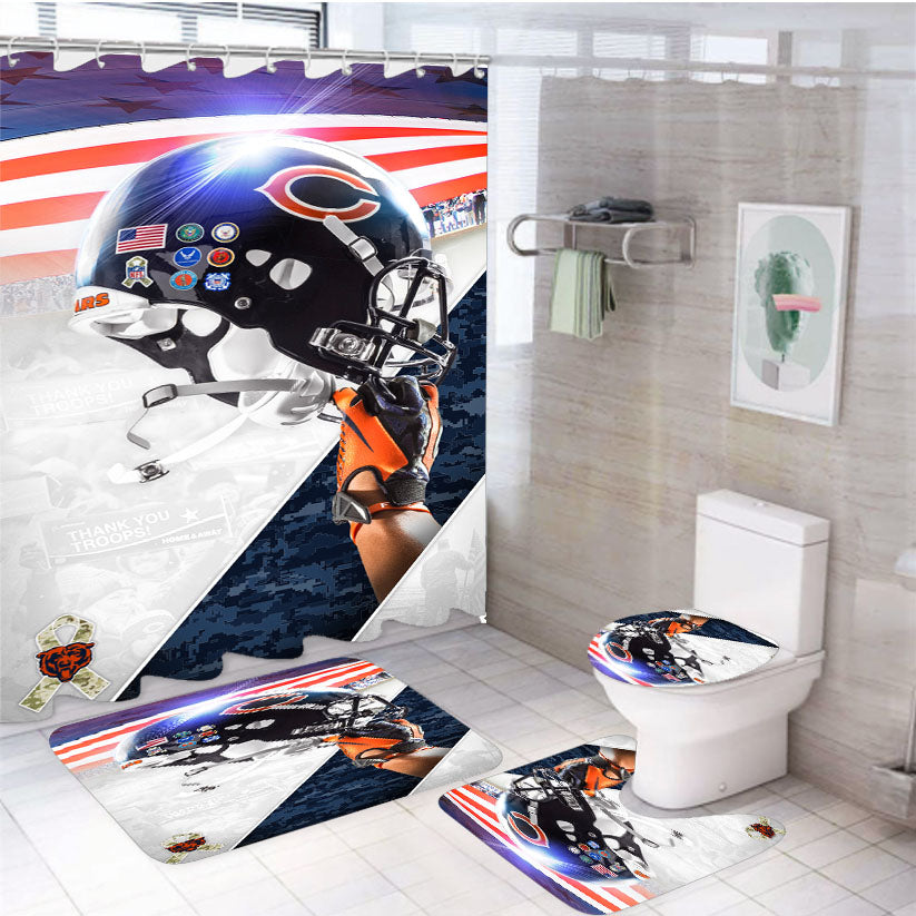Chicago Bears Helmet Logo 4Pcs Bathroom Set Shower Curtain