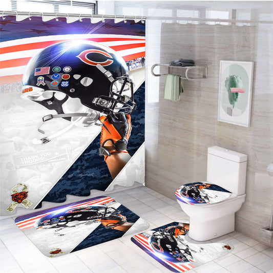 Chicago Bears Helmet Logo 4Pcs Bathroom Set Shower Curtain