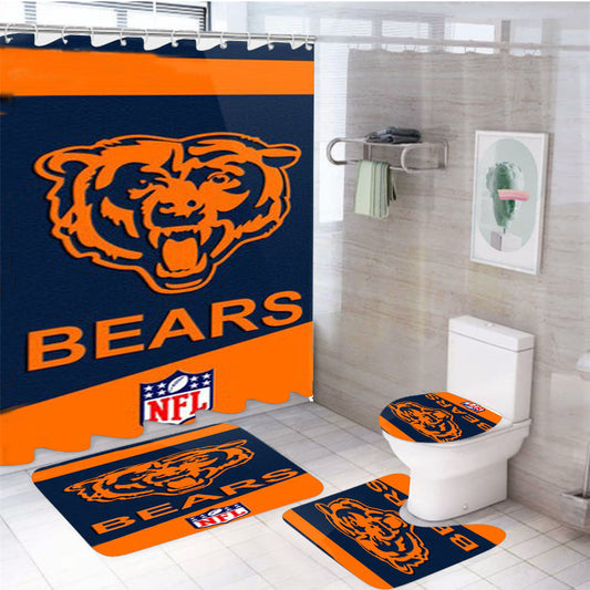 Chicago Bears Nfl Sport Logo 4Pcs Bathroom Set Shower Curtain