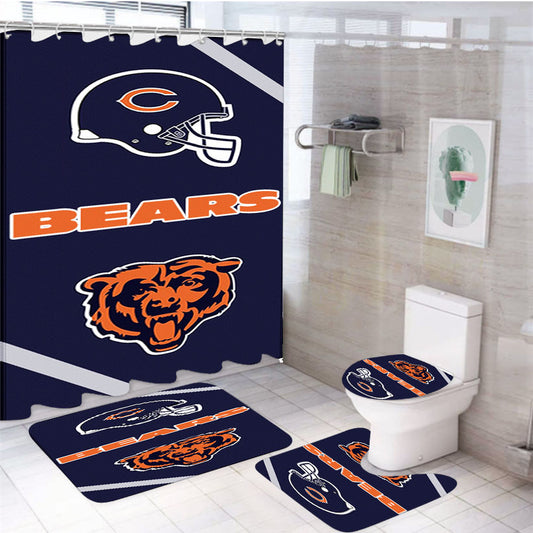 Chicago Bears Wallpaper 4Pcs Bathroom Set Shower Curtain