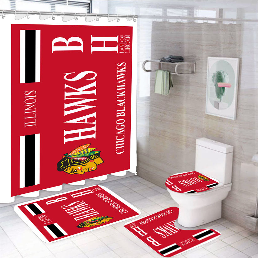 Chicago Blackhawks 2 4Pcs Bathroom Set Shower Curtain