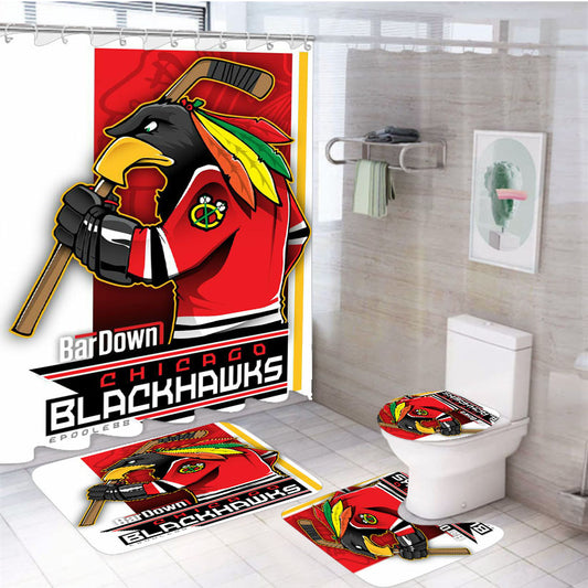 Chicago Blackhawks Nhl Hockey 4Pcs Bathroom Set Shower Curtain