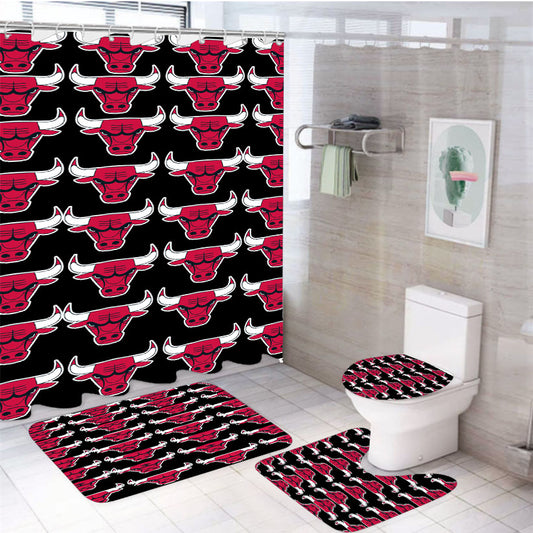 Chicago Bulls Basket Ball 4Pcs Bathroom Set Shower Curtain
