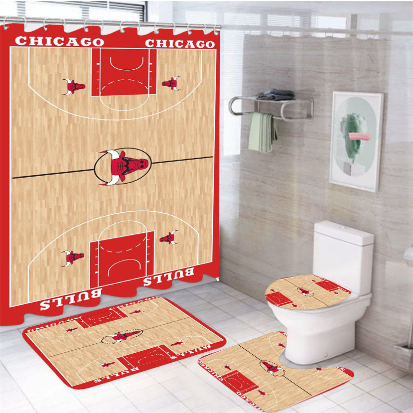 Chicago Bulls Basket Basket Ball Club 4Pcs Bathroom Set Shower Curtain