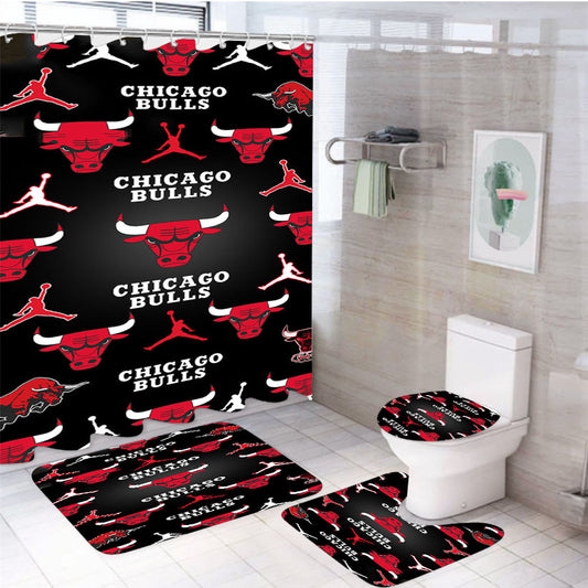 Chicago Bulls Basketball Symbols 4Pcs Bathroom Set Shower Curtain