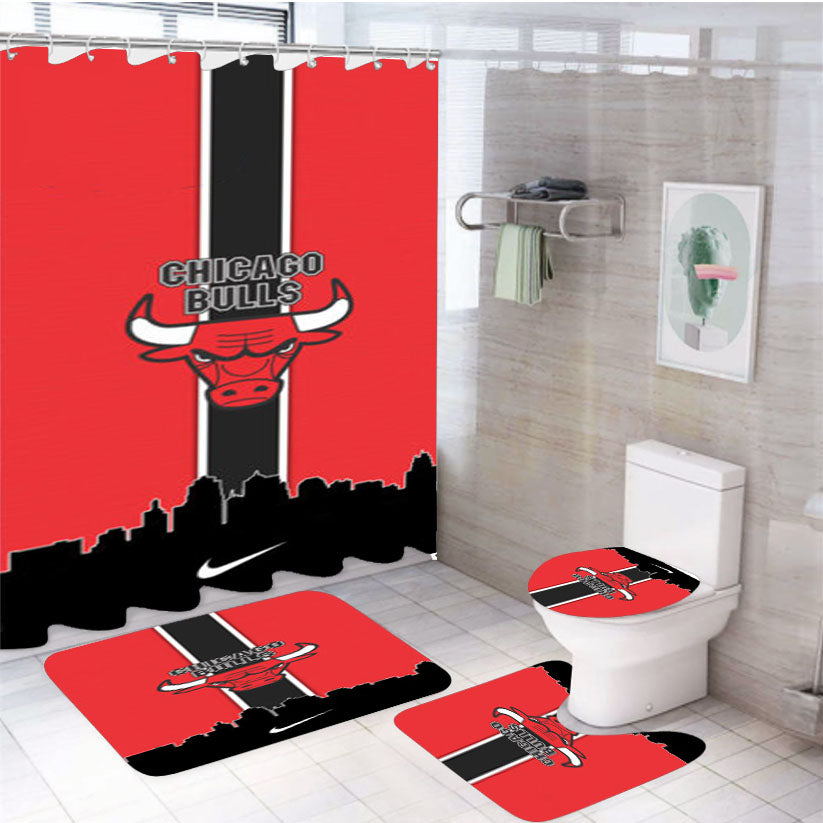 Chicago Bulls Basketball Team 4Pcs Bathroom Set Shower Curtain