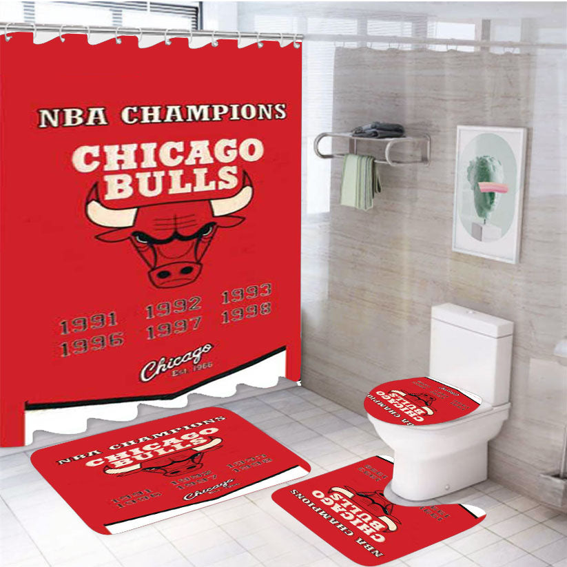 Chicago Bulls Championship Banner 4Pcs Bathroom Set Shower Curtain