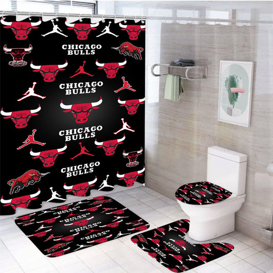 Chicago Bulls Collage 4Pcs Bathroom Set Shower Curtain