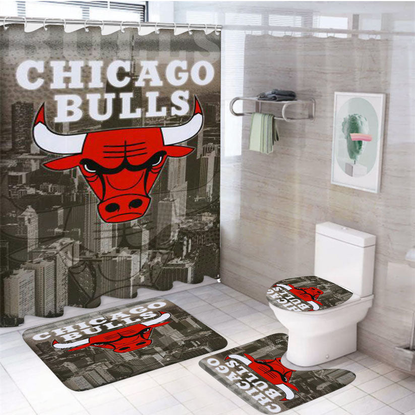 Chicago Bulls Fc 4Pcs Bathroom Set Shower Curtain