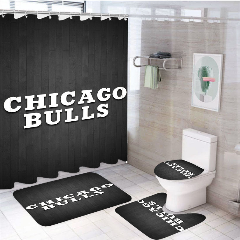 Chicago Bulls Hardwood 4Pcs Bathroom Set Shower Curtain