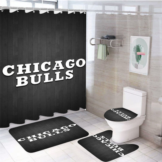 Chicago Bulls Hardwood 4Pcs Bathroom Set Shower Curtain